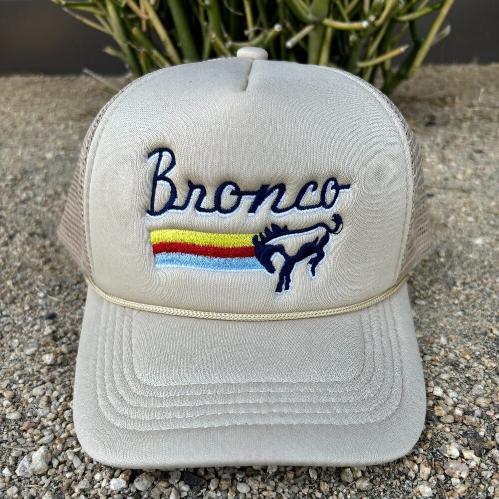 Bronco Embroidered Tan Trucker Hat